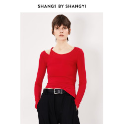 SHANG1 BY SHANGYI早秋薄款針織衫2024新款綿羊毛外穿長袖打底衫