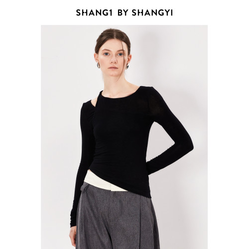 SHANG1 BY SHANGYI早秋薄款針織衫2024新款綿羊毛外穿長袖打底衫