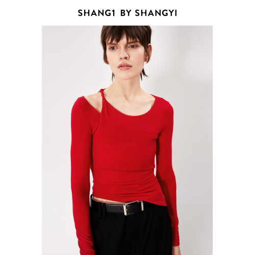 SHANG1 BY SHANGYI早秋薄款針織衫2024新款綿羊毛外穿長袖打底衫