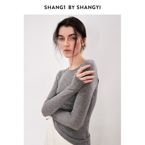SHANG1 BY SHANGYI早秋薄款針織衫2024新款綿羊毛外穿長袖打底衫