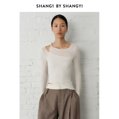 SHANG1 BY SHANGYI早秋薄款針織衫2024新款綿羊毛外穿長袖打底衫