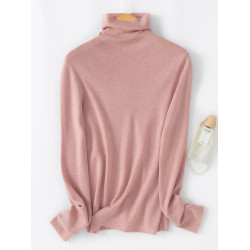 秋冬新款純色堆堆領套頭羊絨毛衣女百搭鑲鑽長袖羊毛針織打底衫潮