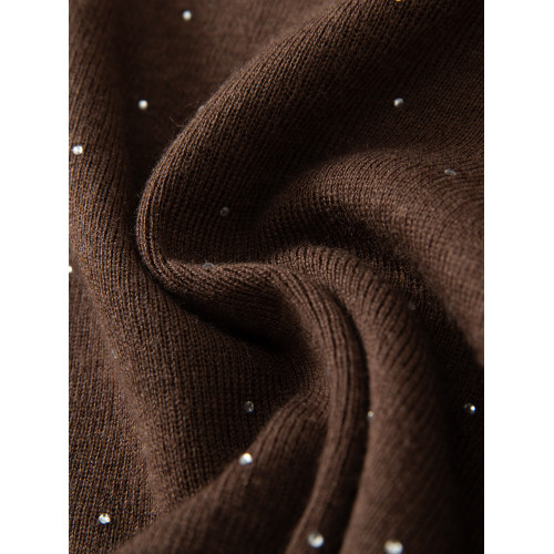 秋冬新款純色堆堆領套頭羊絨毛衣女百搭鑲鑽長袖羊毛針織打底衫潮