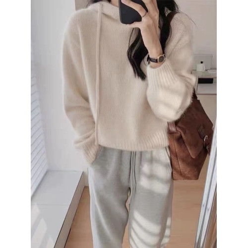 秋冬羊絨衫女連帽毛衣上衣帽衫套頭通勤帶帽衛衣羊毛針織打底衫