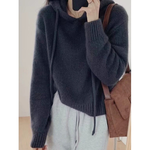 秋冬羊絨衫女連帽毛衣上衣帽衫套頭通勤帶帽衛衣羊毛針織打底衫