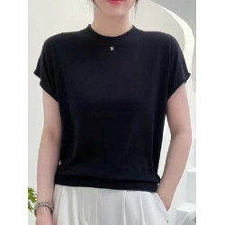 夏季天絲短袖針織衫女2025新款薄款套頭打底衫春秋款百搭上衣時尚