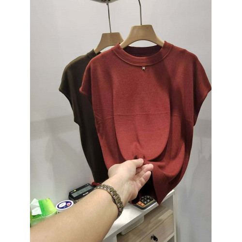 夏季天絲短袖針織衫女2025新款薄款套頭打底衫春秋款百搭上衣時尚