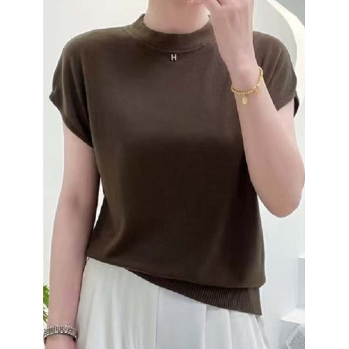 夏季天絲短袖針織衫女2025新款薄款套頭打底衫春秋款百搭上衣時尚