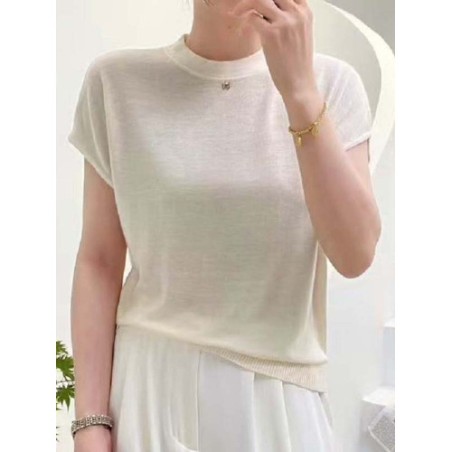 夏季天絲短袖針織衫女2025新款薄款套頭打底衫春秋款百搭上衣時尚