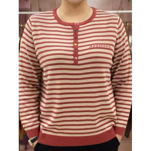 50多嵗媽媽秋裝2024新款春秋長袖圓領條紋針織打底衫時尚寬松上衣