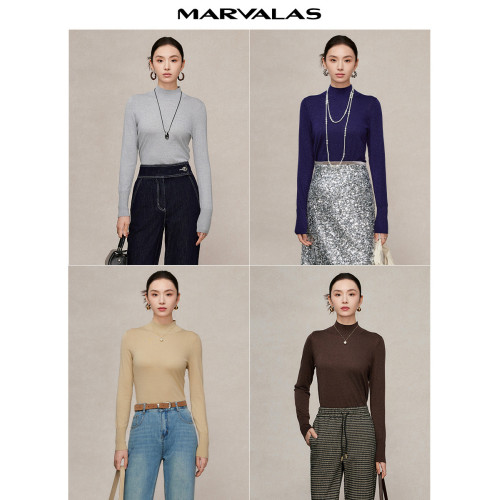 曼德詩綿羊毛打底衫女2025冬季新款閃蔥亮絲設計時尚百搭毛針織衫