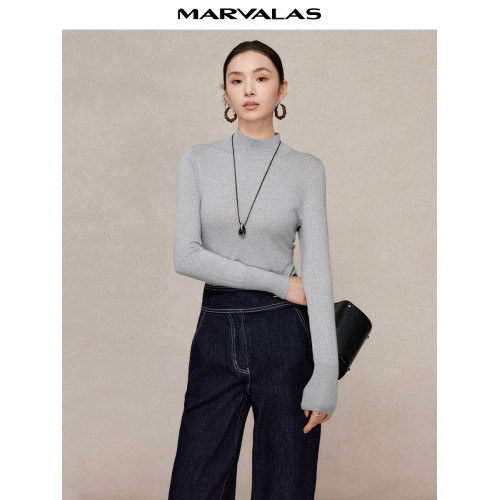 曼德詩綿羊毛打底衫女2025冬季新款閃蔥亮絲設計時尚百搭毛針織衫