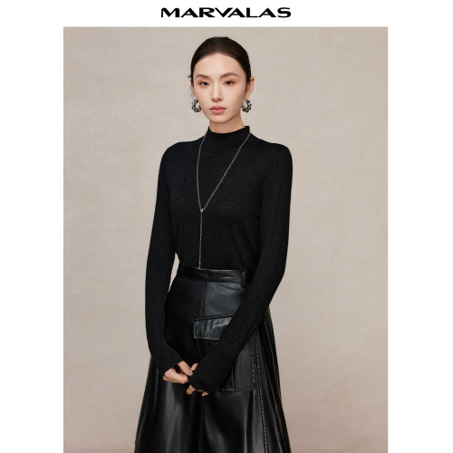 曼德詩綿羊毛打底衫女2025冬季新款閃蔥亮絲設計時尚百搭毛針織衫