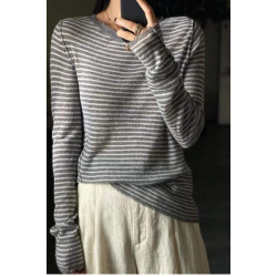 歐洲站春秋薄款羊絨衫女寬松條紋軟糯毛衣針織打底衫百搭上衣顯瘦