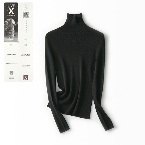 48支無縫一體成型精紡美麗諾羊毛高領舒適百搭修身針織衫打底衫女