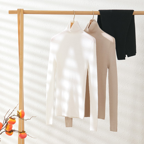 48支無縫一體成型精紡美麗諾羊毛高領舒適百搭修身針織衫打底衫女