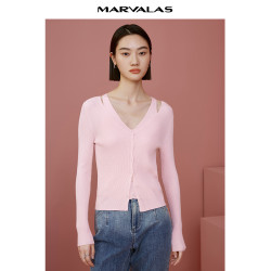 曼德詩假兩件開衫2025秋裝新款時尚針織衫時髦拼接吊帶氣質打底衫