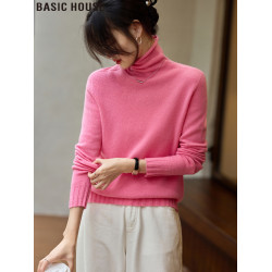 Basic House/百家好星空粉綿羊毛針織高領打底衫女士2025春季新款