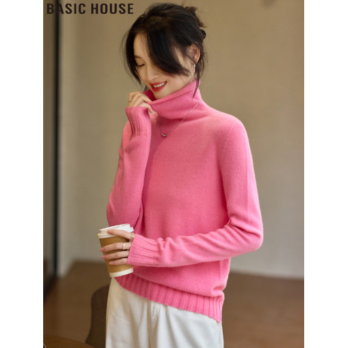 Basic House/百家好星空粉綿羊毛針織高領打底衫女士2025春季新款