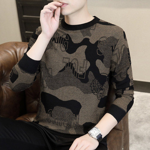 歐洲站毛衣男冬季高級提花休閒打底衫男款加絨加厚內搭針織羊毛衫