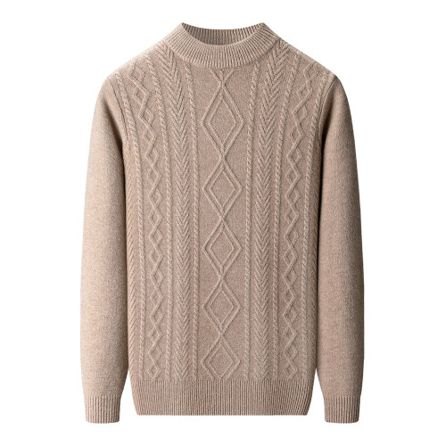 恒源祥羊毛衫半高領加厚保暖扭花休閒中年男士針織打底衫冬季毛衣