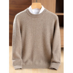 秋冬羊絨衫男圓領毛衣純色寬松慵懶加厚上衣套頭羊毛針織打底衫