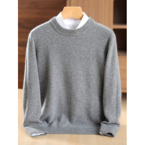 秋冬羊絨衫男圓領毛衣純色寬松慵懶加厚上衣套頭羊毛針織打底衫