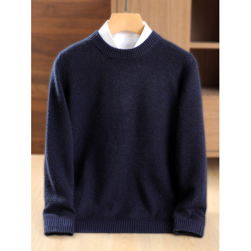 秋冬羊絨衫男圓領毛衣純色寬松慵懶加厚上衣套頭羊毛針織打底衫