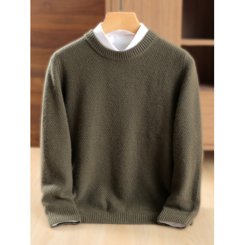 秋冬羊絨衫男圓領毛衣純色寬松慵懶加厚上衣套頭羊毛針織打底衫