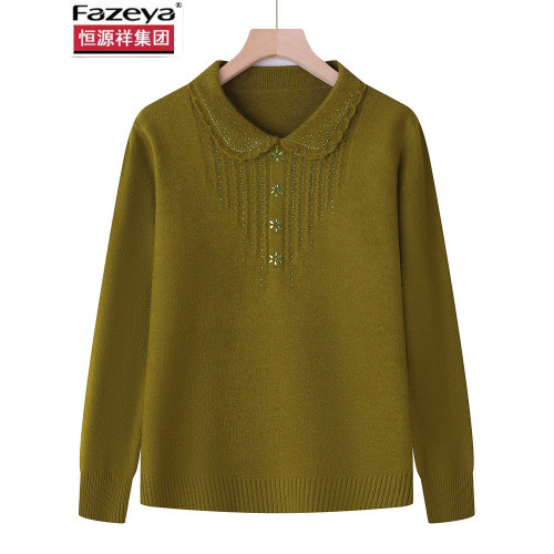 恒源祥彩羊羊毛衫女2025新款春秋媽媽翻領紅色毛衣針織上衣打底衫