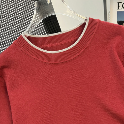 【藝術旅途】撞色圓領長袖針織衫女春秋新款設計感拼色內搭打底衫