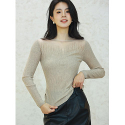 FuwerStudio 12.06黑標系列 清透歐根紗拼接羊毛不規則設計打底衫