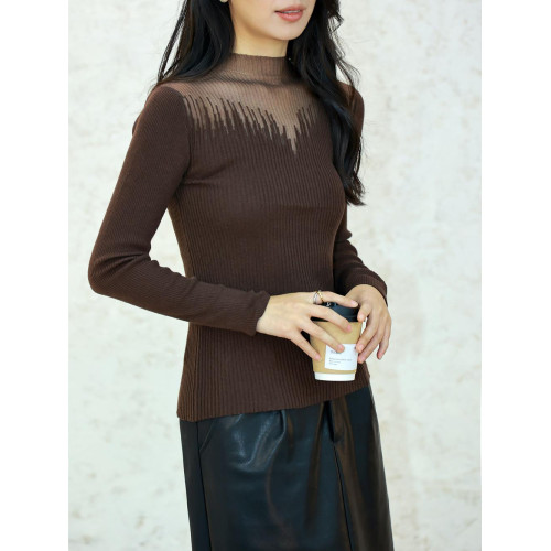 FuwerStudio 12.06黑標系列 清透歐根紗拼接羊毛不規則設計打底衫