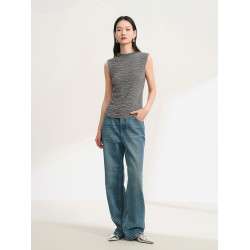 EP雅瑩2025春夏新款女裝 修身半高領褶藝無袖內搭針織打底衫9029A