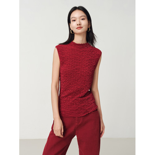 EP雅瑩2025春夏新款女裝 修身半高領褶藝無袖內搭針織打底衫9029A