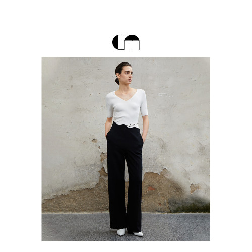 COMME MOI呂燕設計師春夏女裝乾爽親膚鏈條裝飾中袖打底衫