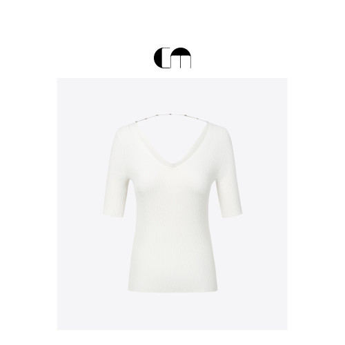 COMME MOI呂燕設計師春夏女裝乾爽親膚鏈條裝飾中袖打底衫