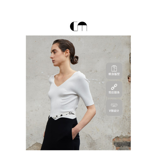 COMME MOI呂燕設計師春夏女裝乾爽親膚鏈條裝飾中袖打底衫