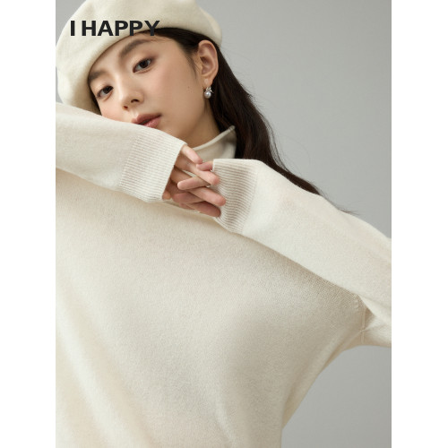 海貝秋冬基礎款高領薄款100%綿羊毛針織打底衫女通勤百搭內搭上衣