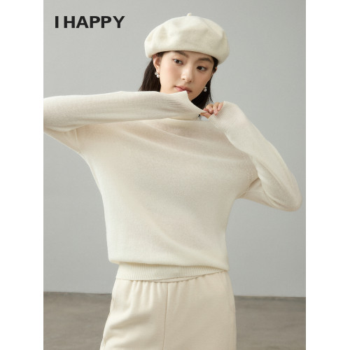 海貝秋冬基礎款高領薄款100%綿羊毛針織打底衫女通勤百搭內搭上衣