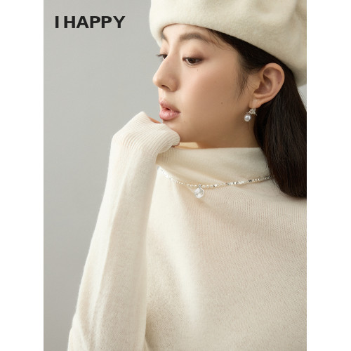 海貝秋冬基礎款高領薄款100%綿羊毛針織打底衫女通勤百搭內搭上衣