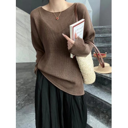 2024春季高級純色羊毛針織衫女慵懶風長袖打底衫春秋內搭圓領毛衣
