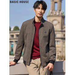 Basic House/百家好新年紅色圓領毛衣男士春季內搭簡約針織打底衫