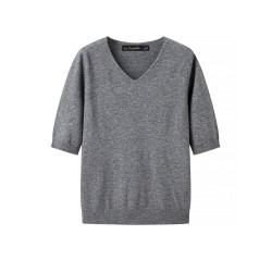 拉夏貝爾/La Chapelle氣質V領針織衫女春夏新款五分袖打底衫上衣