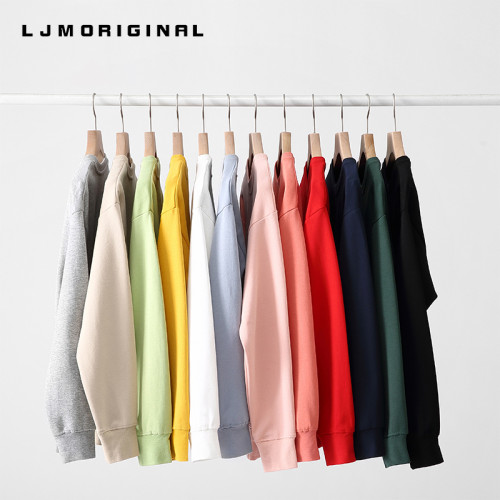 健康布春秋季衛衣男圓領針織套頭潮學生落肩寬松百搭情侶打底衫