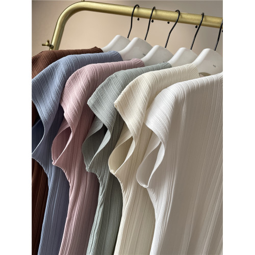 冰絲坑條暗紋理竪條紋春夏季圓領短袖針織衫女修身顯瘦打底衫上衣