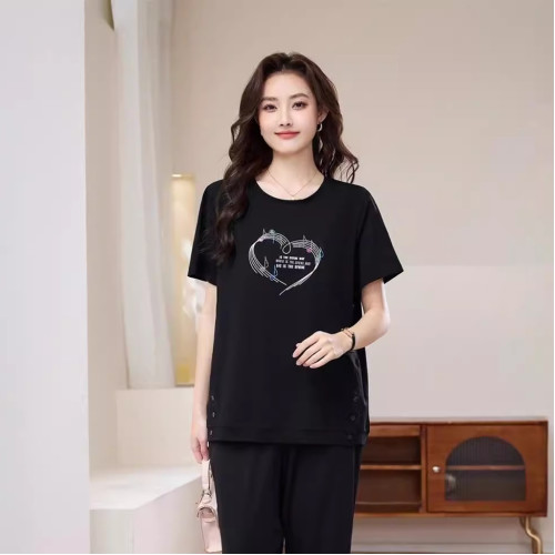 馳爽2025新款大碼女裝胖mm寬松顯瘦遮肚上衣時尚印花短袖打底衫