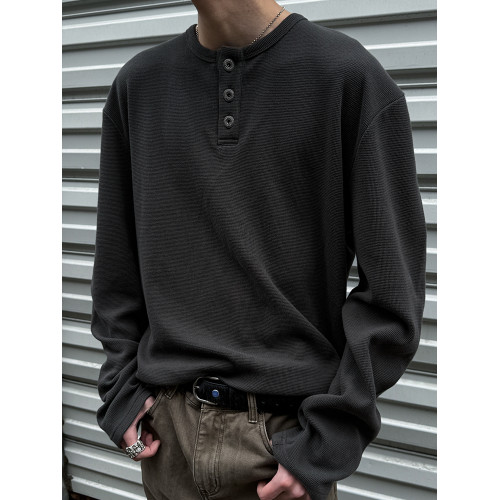 MANCHER 350G新鑽石紋肌理感亨利領純色衛衣男女寬松長袖打底衫潮