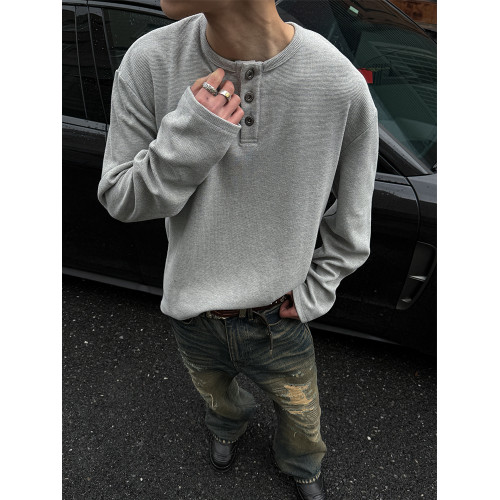 MANCHER 350G新鑽石紋肌理感亨利領純色衛衣男女寬松長袖打底衫潮