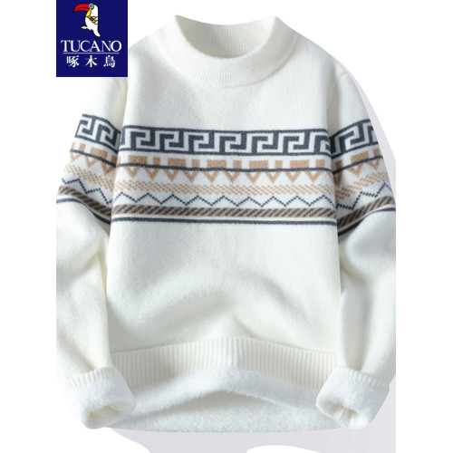 啄木鳥】毛衣男秋冬款水貂絨加厚青少年線衣內搭針織打底衫保暖衣